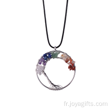 Collier Pendentif de chakras pierres précieuses arbre de vie